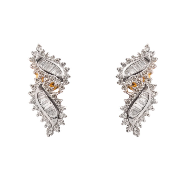 Leafy Luxe Gold Diamond Stud Earrings - Image 2