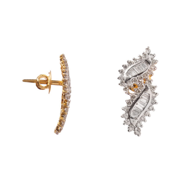 Leafy Luxe Gold Diamond Stud Earrings - Image 4