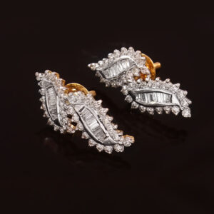 Leafy Luxe Gold Diamond Stud Earrings