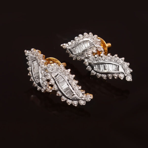 Leafy Luxe Gold Diamond Stud Earrings