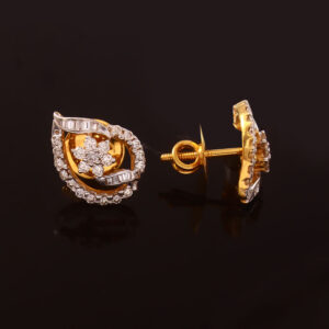 Gold Teardrop Floral Diamond Stud Earrings