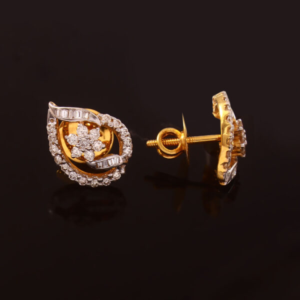 Gold Teardrop Floral Diamond Stud Earrings