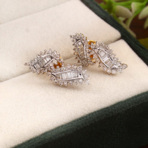 Leafy Luxe Gold Diamond Stud Earrings - Image 3