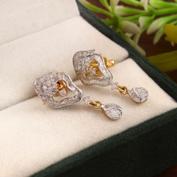 Heart Drop Diamond Earrings in Pure Gold - Image 2