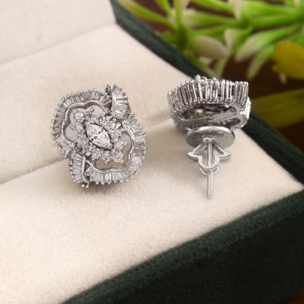 Classic White Gold Diamond Halo Earrings - Image 2