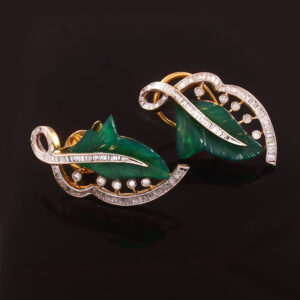 Leaf-Inspired Gold & Emerald Diamond Earrings