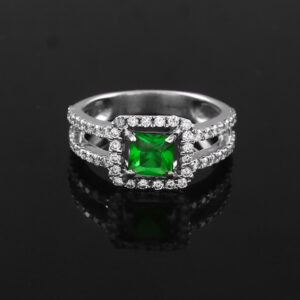 Emerald Envy Halo Ring with Green Gemstone & Diamonds