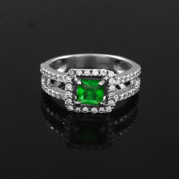 Emerald Envy Halo Ring with Green Gemstone & Diamonds