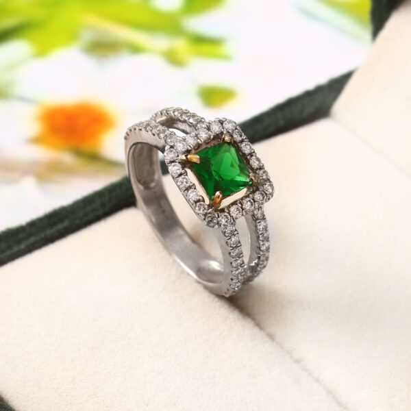 Emerald Envy Halo Ring with Green Gemstone & Diamonds - Image 3