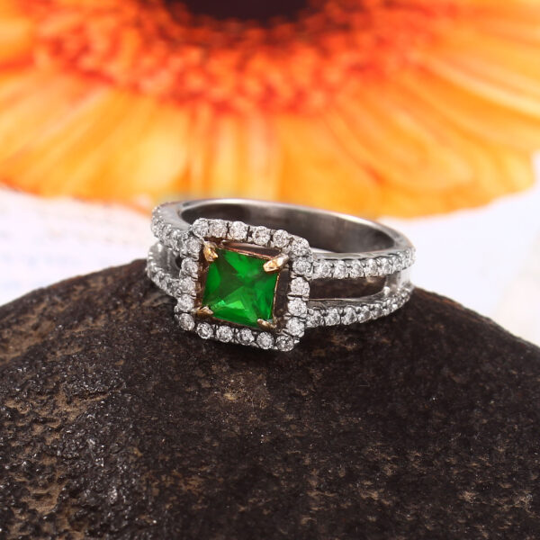 Emerald Envy Halo Ring with Green Gemstone & Diamonds - Image 4