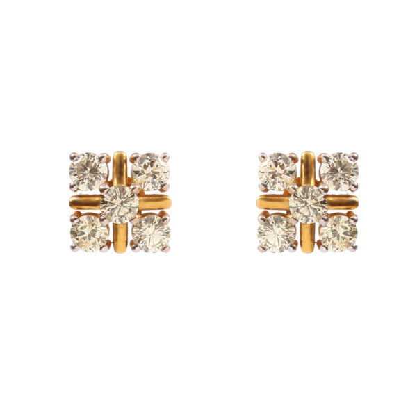 Cluster Diamond Stud Earrings in Gold - Classic Square Design - Image 2