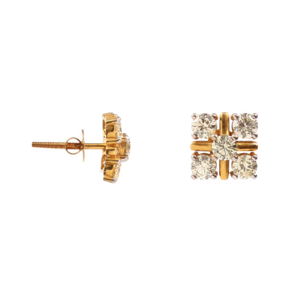 Cluster Diamond Stud Earrings in Gold - Classic Square Design - Image 3