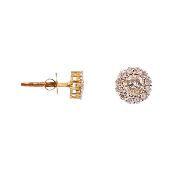 Elegant Round Halo Diamond Stud Earrings – Gold Screw-Back - Image 3