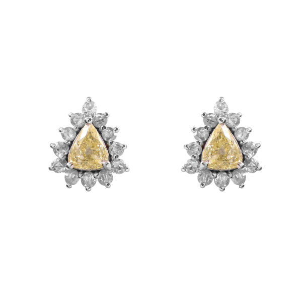 Royal Pear-Cut Yellow Diamond Earrings – Gold & White Finish - Image 3