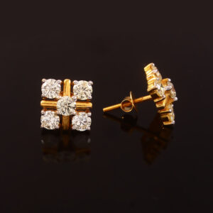 Cluster Diamond Stud Earrings in Gold - Classic Square Design