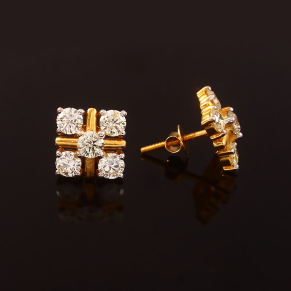 Cluster Diamond Stud Earrings in Gold - Classic Square Design