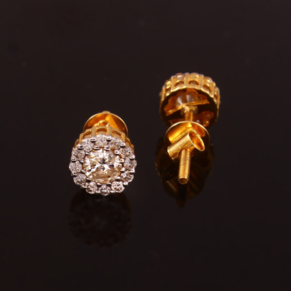 Elegant Round Halo Diamond Stud Earrings – Gold Screw-Back
