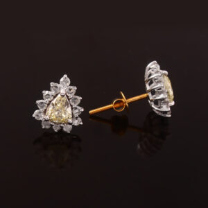 Royal Pear-Cut Yellow Diamond Earrings – Gold & White Finish
