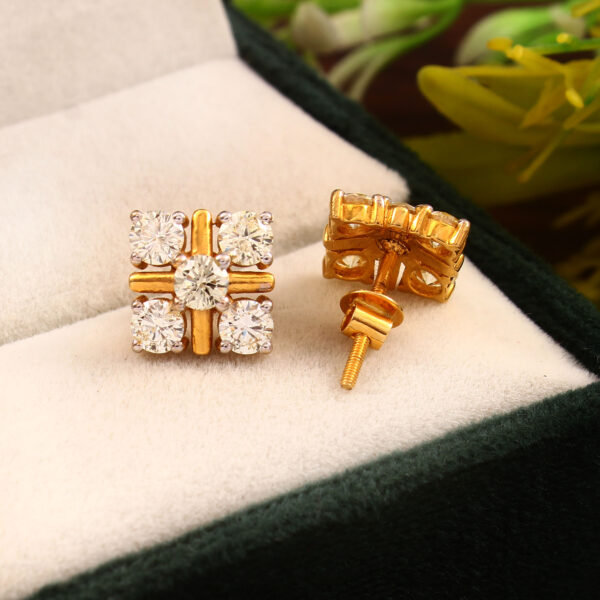 Cluster Diamond Stud Earrings in Gold - Classic Square Design - Image 4