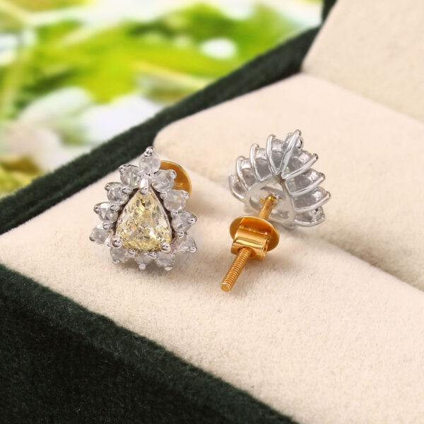 Royal Pear-Cut Yellow Diamond Earrings – Gold & White Finish - Image 2